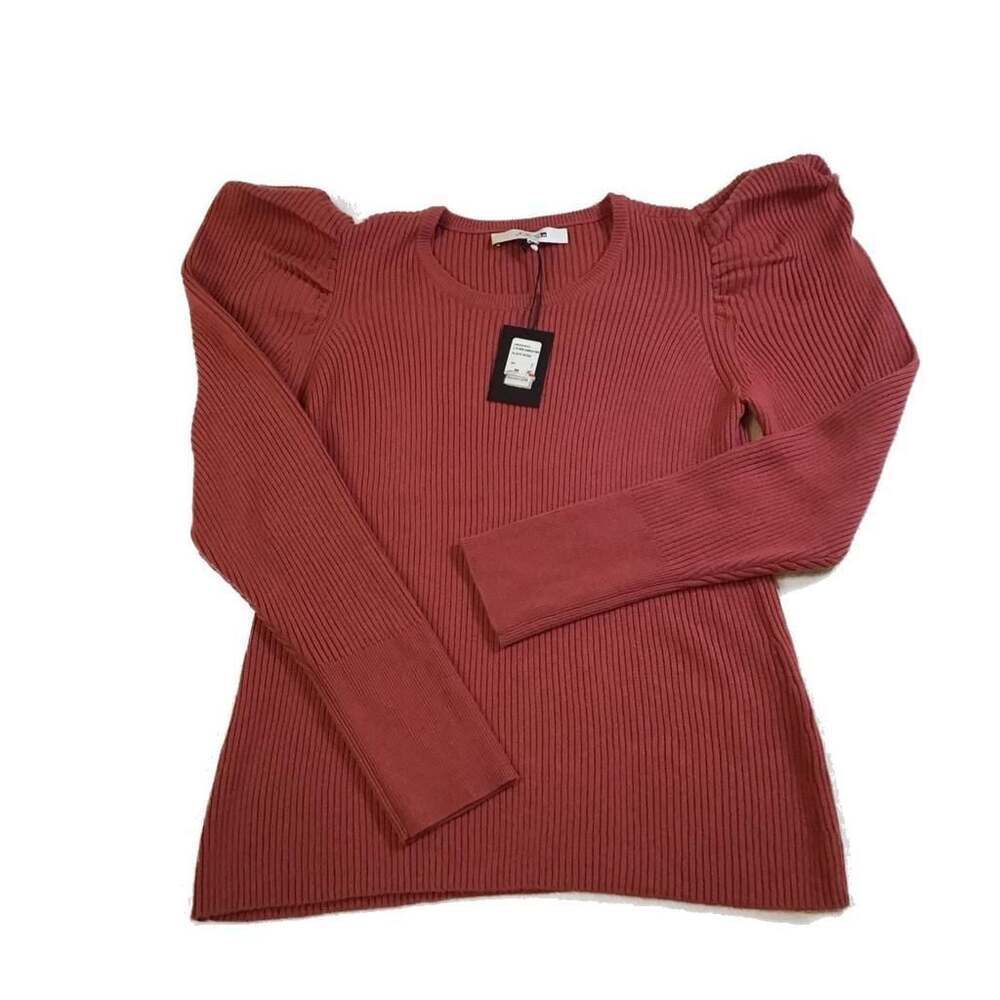 Joe's Jeans Slate Rose Ribbed Puff Sleeve Sweater, NWT Size M